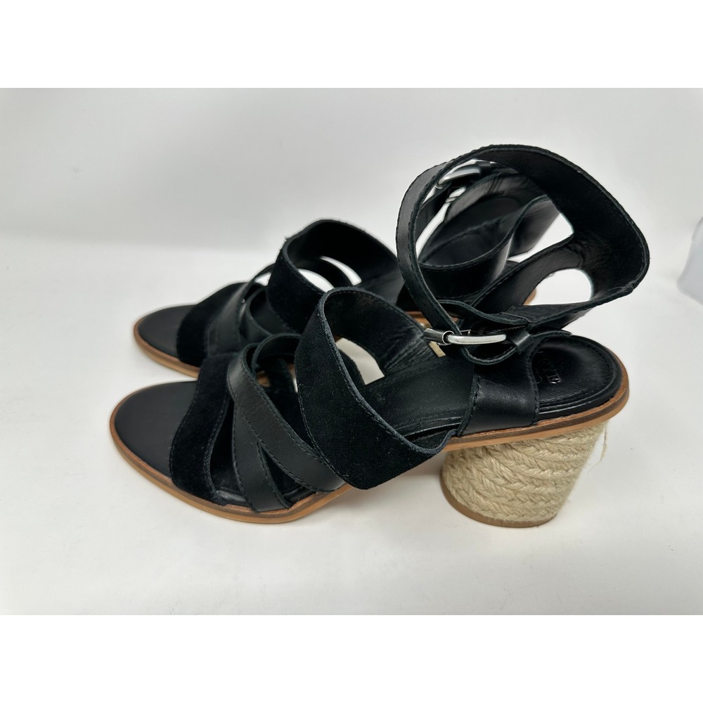 Frye and Co Black Leather Suede Strappy Block Heel Sandals 8M
